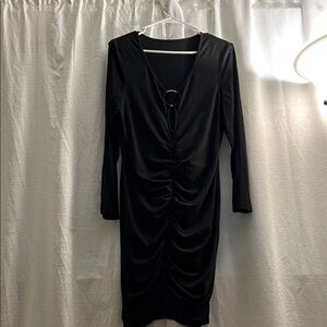 SHEIN Elegant Black Ruched Long Sleeve Dress